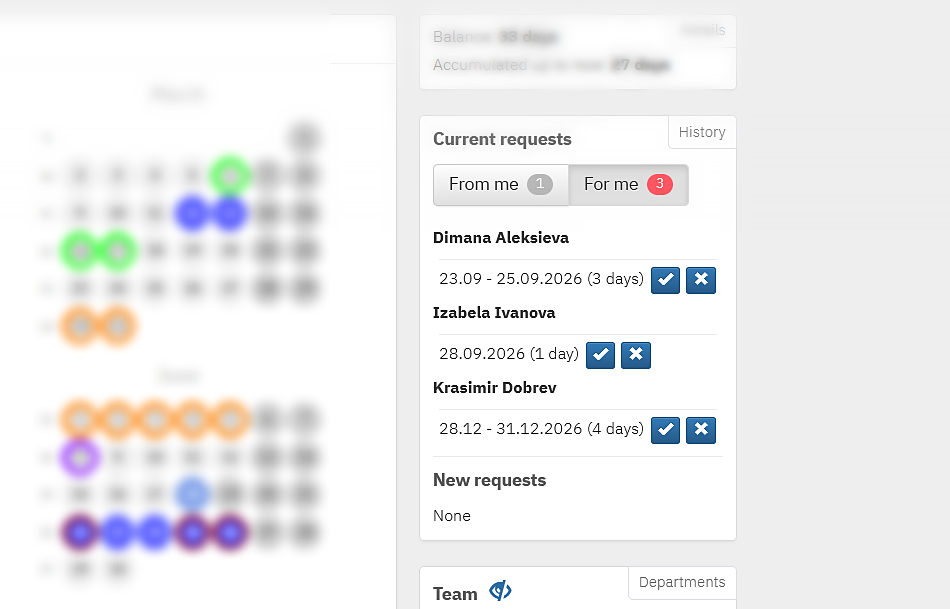 Approve leaves with just one click in TIMEOFF.GURU