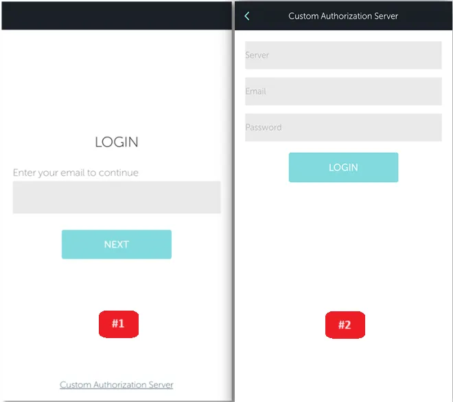 The mobile app login screen