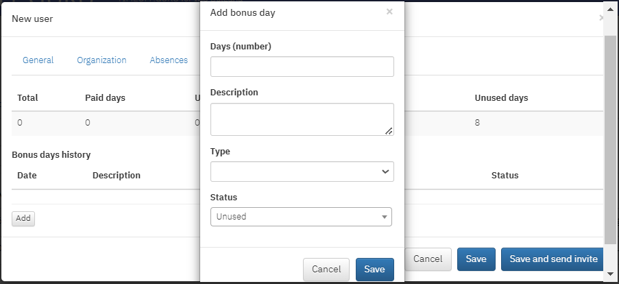 TIMEOFF.GURU - Add bonus day in bonus days tab