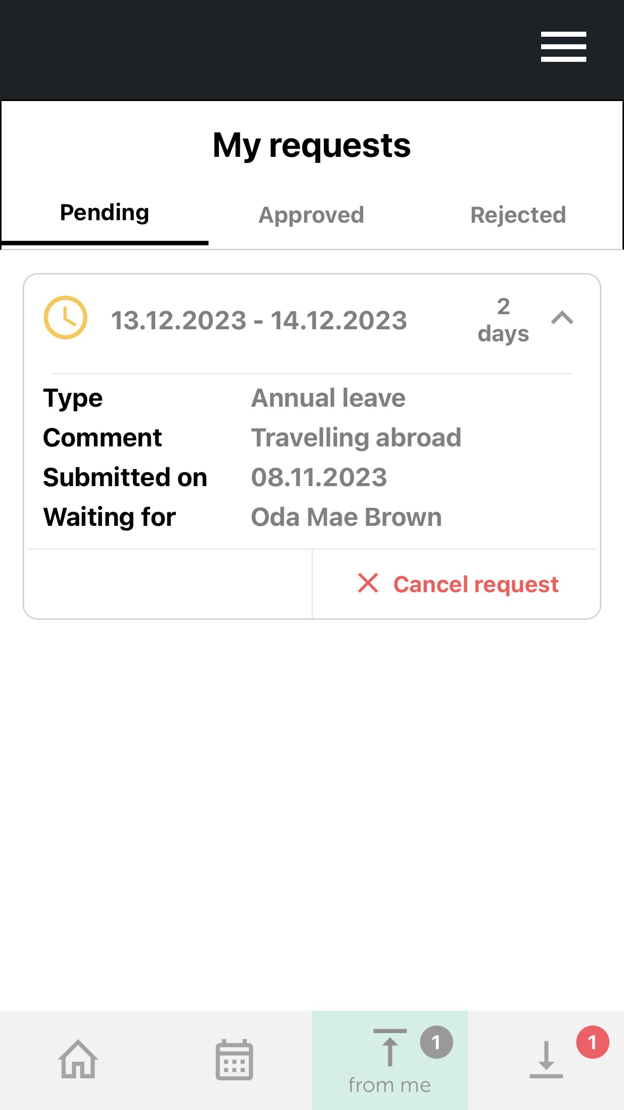 TIMEOFF.GURU - Mobile App My requests screen